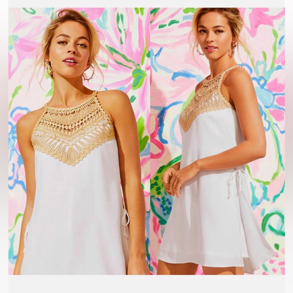 Lilly Pulitzer PEARL ROMPER Resort White Gold Lace Shift 4